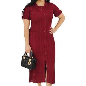 Elegant Burgundy Button-Down Dress